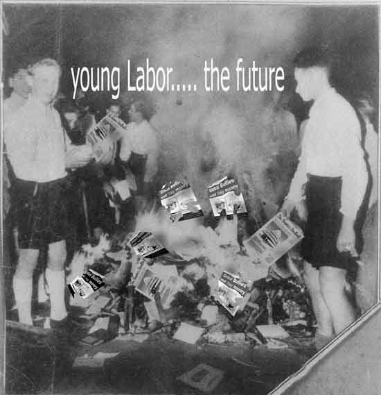 Young labor burns books 