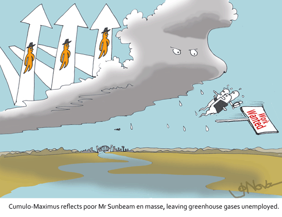 cartoon sun and clouds. Cartoon: Cumulo Maximus