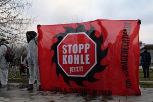 Protest during German government decision about the coal power usage at the chancellery 2020-01-29