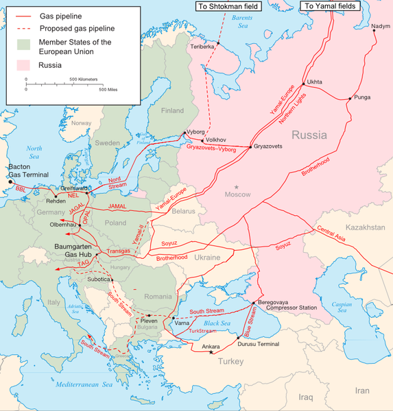 Major russian gas pipelines to europe.