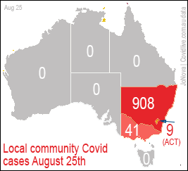 Community Transmission Australian States. Covid August 25th