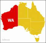 Western Australia, WA. Map.