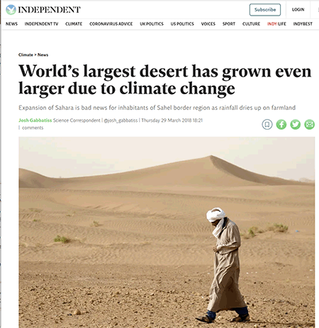 Independent News. Sahara desert expands.