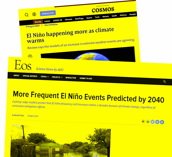 Media Headlines. More Frequent El Nino Evnts predicted by 2040