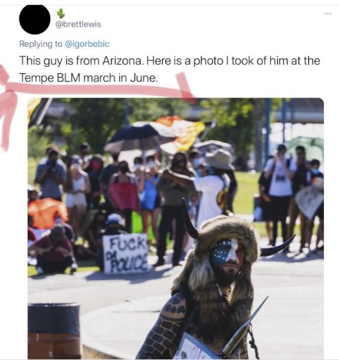 Man in hood with horns seen at BLM rally