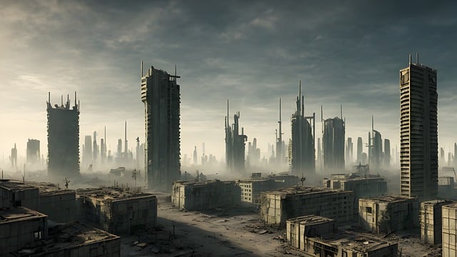 Dystopian Fantasy city. Dark. Doom. Death.