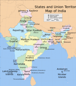 Map, India, States, Uttar Pradesh, Kerala. 