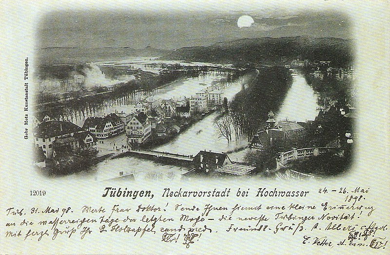  Tübingen. Neckarvorstadt bei Hochwasser 24.–26. Mai 1898. Fotoansichtskarte 12019 der Gebrüder Metz.