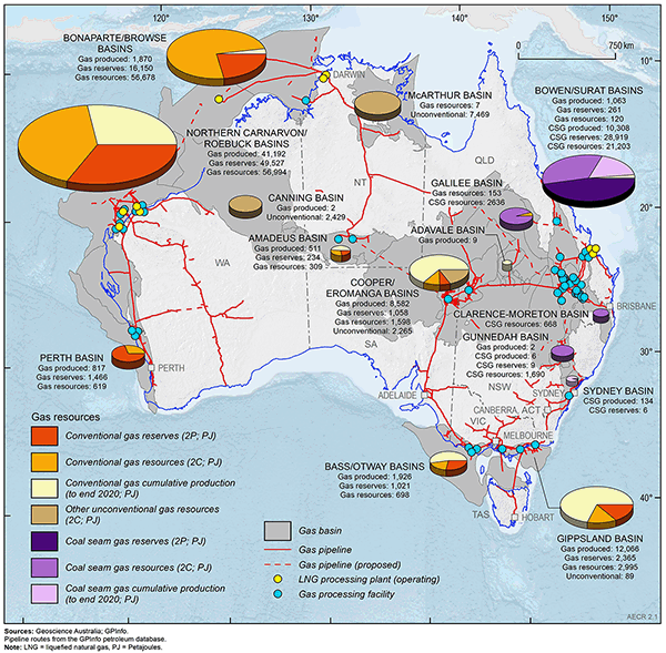 Map of Australian Gas deposits.