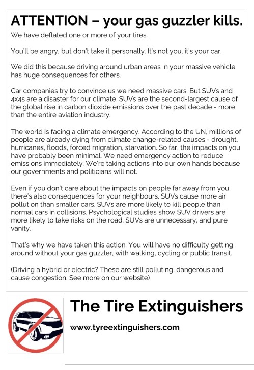 Tyre Extingishers leaflet on how to do vandalism.