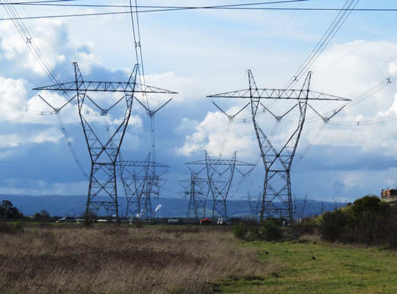 High voltage transmission lines. Photo by Jo Nova. La Trobe, Victoria.