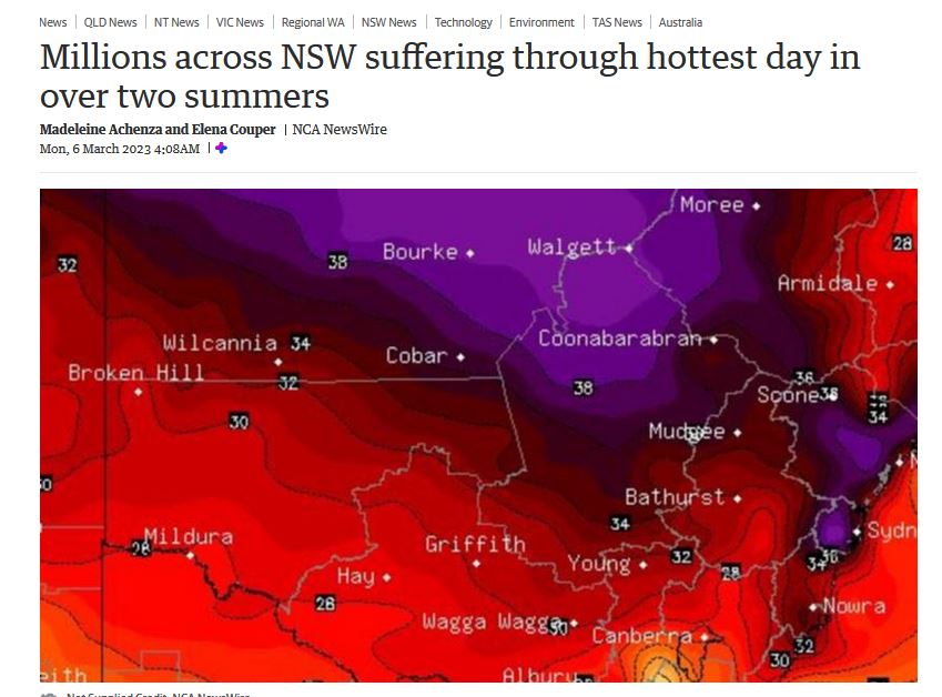 Extreme heat, black, NSW graph, map