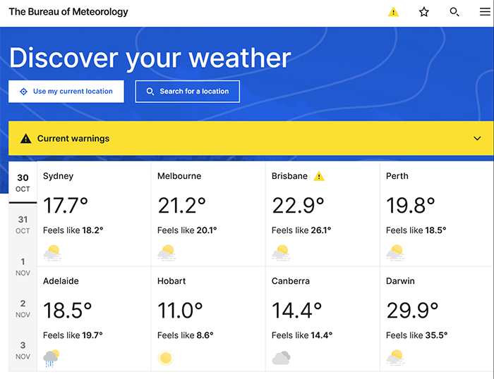 The Bureau of Meteorology (BOM) website
