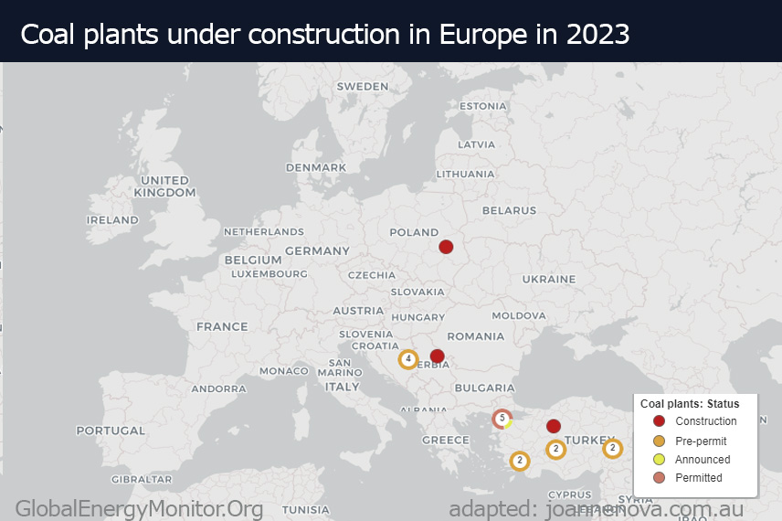 All coal plants under construction Europe
