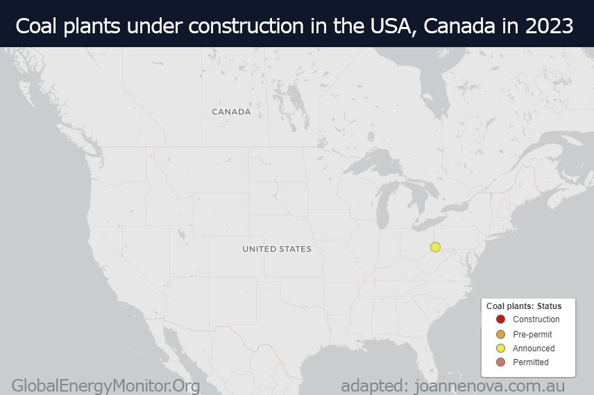 All coal plants under construction USA and Canada