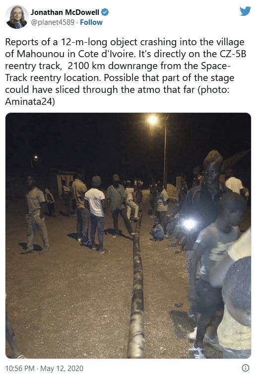 Cote d'Ivoire. Debris. China Longmarch rocket debris.