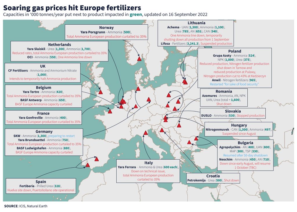 European Fertilizer shut down map.