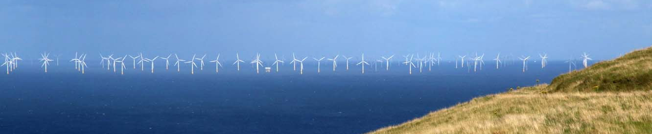 Looking across the Great Orme towards the offshore Gwynt y Môr wind farm