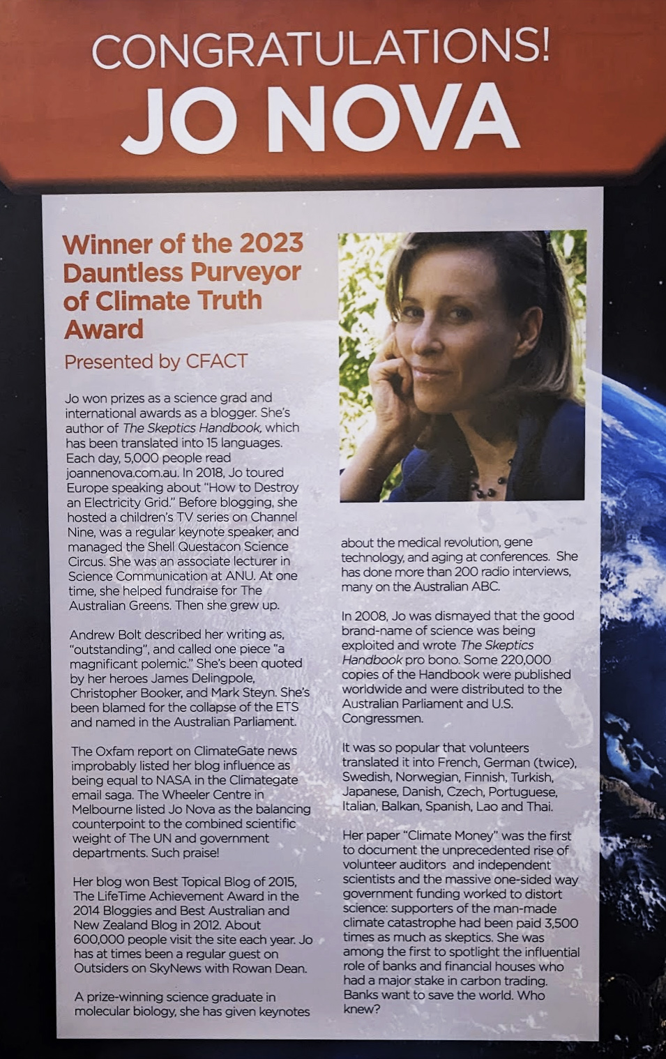 Dauntless Purveyor of Climate Truth Award 2023