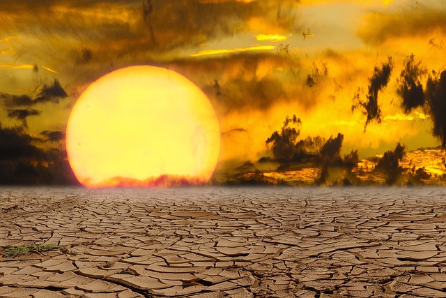 Desert, Burning, Sun, sunset. Dystopian future. hell
