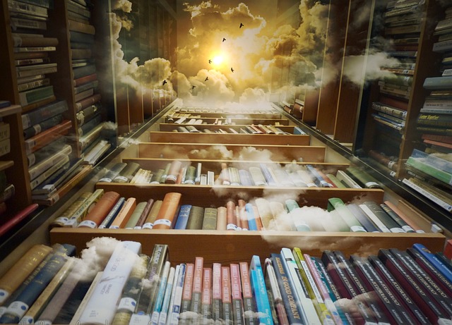 Library, Cloud, book, fantasy, mythology, dystopia, surreal.