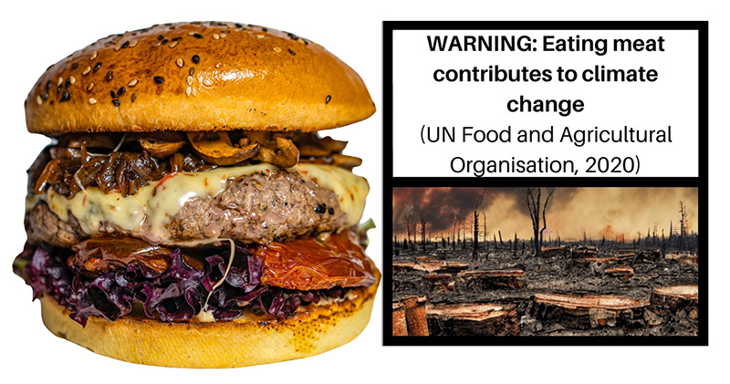 Cigarette style warnings on meat, UN.