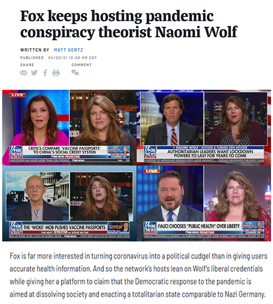 Media-bias: Tribal hate: Fox keeps hosting pandemic conspiracy theorist Naomi Wolf