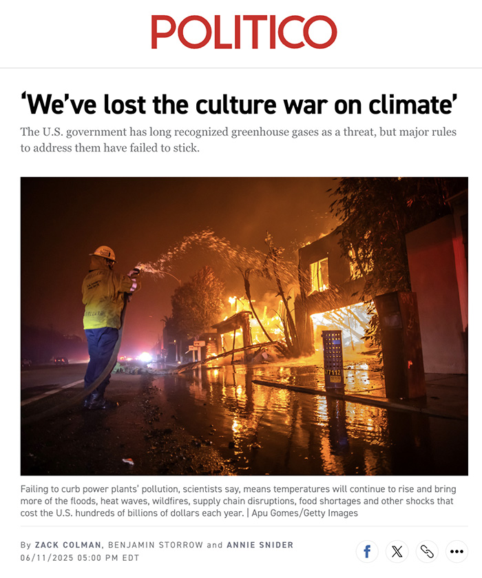 Fake News Media. Politico Headline. Lost the Culture War on Climate.