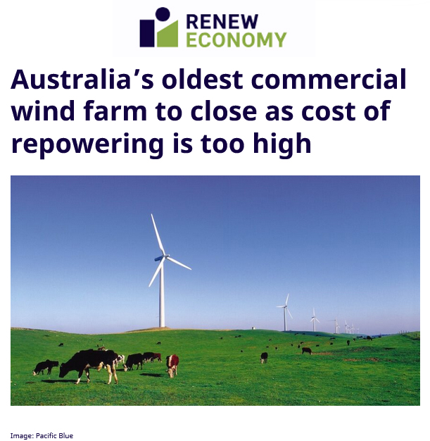 Australia’s oldest commercial wind farm to close as cost of repowering is too high