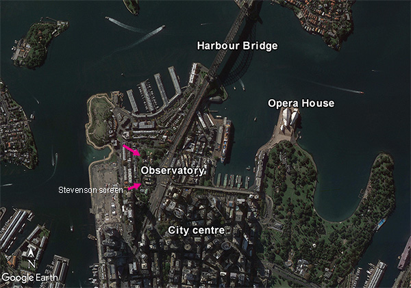 Sydney Observatory, Satellite map image. 