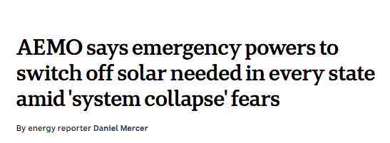 AEMO says emergency powers to switch off solar needed in every state amid 'system collapse' fears