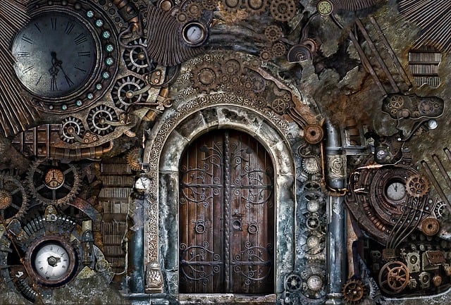 Steampunk, halls of power, money, time, cogs,