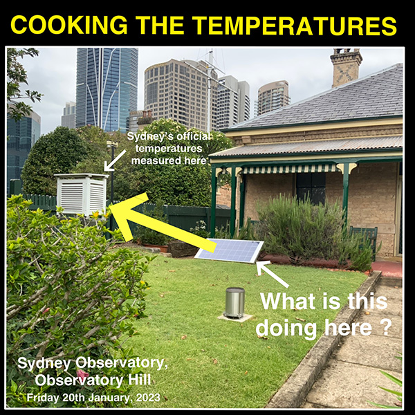 Sydney Observatory, Thermometer, solar panel, Jan 2023.