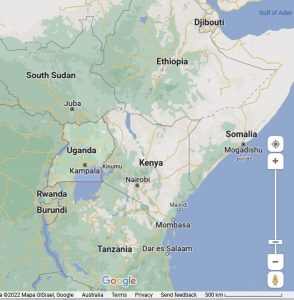 Uganda, Map, Kenya, Rwanda,, Burundi, Somalia, Sudan, Ethiopia.