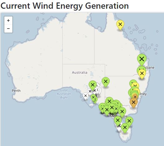 Map of Wind generation Australia